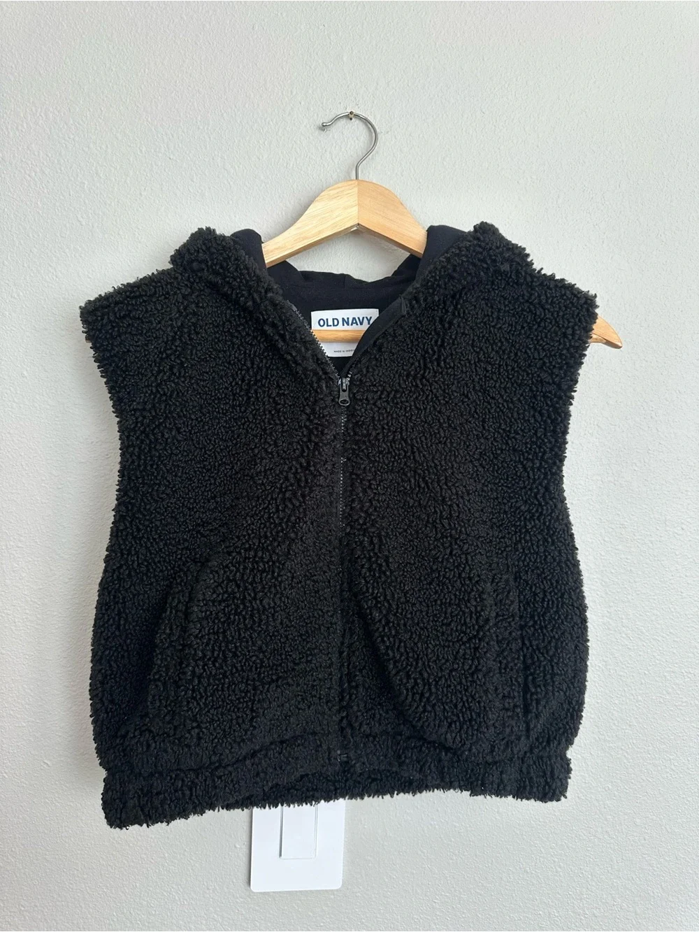 Old Navy Black Sherpa Hooded Vest for Kids